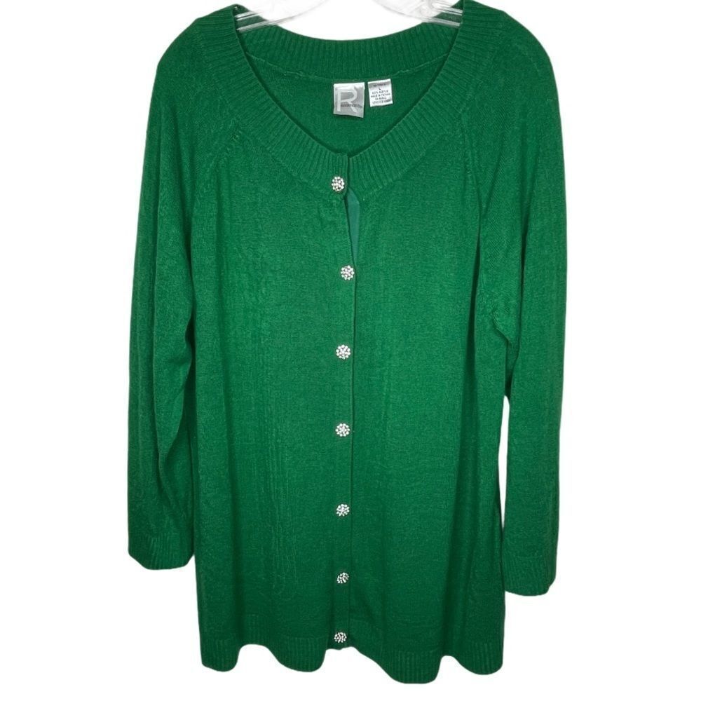 Roaman's Cardigan Sweater Green nwot